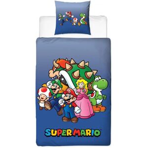 Licens Super Mario sengetøj - 150x210 cm - The team - Dynebetræk med 2 i 1 design - 100% bomuld