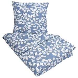 In Style Sengetøj 140x200 cm - Azure blå med hvide blade -  microfiber sengesæt