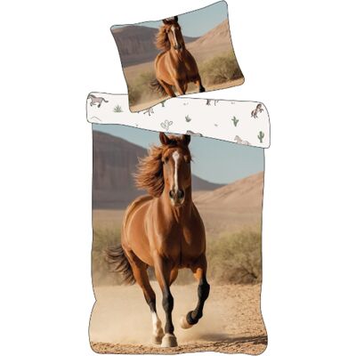 Licens Heste sengetøj - 100% bomuld - Børnesengetøj 140x200 cm - Brun hest i galop Licens Heste sengetøj - 100% bomuld - Børnesengetøj 140x200 cm - Brun hest i galop