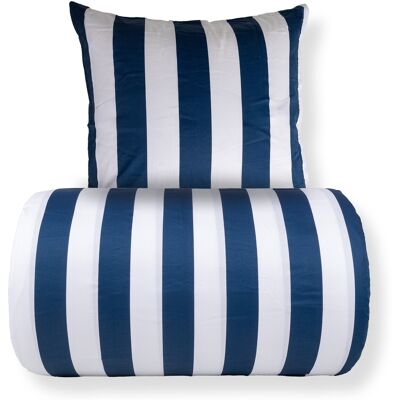 By Night Dobbelt sengetøj 240x220 cm - 100% bomuldssatin - Nordic Stripe - Brede blå striber By Night Dobbelt sengetøj 240x220 cm - 100% bomuldssatin - Nordic Stripe - Brede blå striber