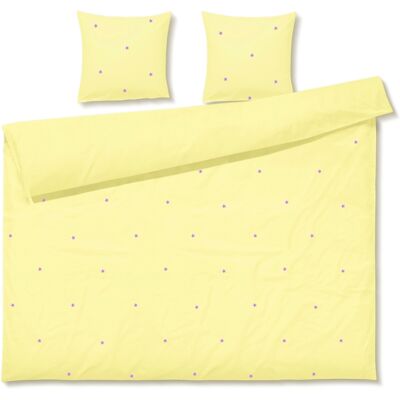 JUNA dobbelt sengetøj 200x220 cm - 100% økologisk bomuld - Daisy gul med broderede blomster JUNA dobbelt sengetøj 200x220 cm - 100% økologisk bomuld - Daisy gul med broderede blomster