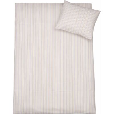 By Mats Stribet sengetøj - 100% bomuld - Junior sengetøj 100x140 cm - Beige med lilla striber By Mats Stribet sengetøj - 100% bomuld - Junior sengetøj 100x140 cm - Beige med lilla striber