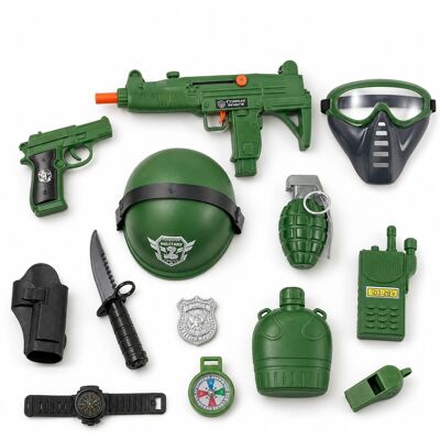 HOME-TEX Militærsæt med pistol, maske og tilbehør - 13 dele - Med lyd HOME-TEX Militærsæt med pistol, maske og tilbehør - 13 dele - Med lyd