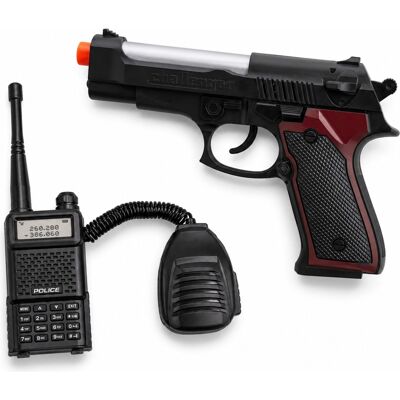 HOME-TEX Politisæt med pistol og walkie-talkie med lyd og lys - 22 cm HOME-TEX Politisæt med pistol og walkie-talkie med lyd og lys - 22 cm