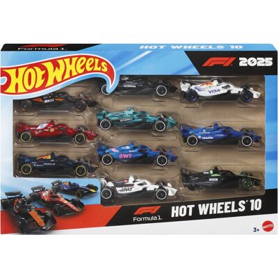 Hot Wheels F1 biler med Formel 1-design - 10-pak - 1:64 Hot Wheels F1 biler med Formel 1-design - 10-pak - 1:64
