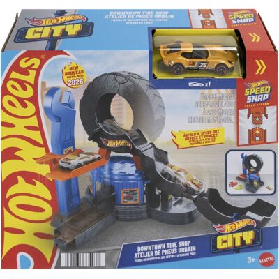 Hot Wheels City Downtown dækbutik med bane og bilservice Hot Wheels City Downtown dækbutik med bane og bilservice