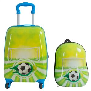 Borg Living Børnekuffert - Kabinekuffert på hjul med rygsæk - Grøn kuffert med fodbold - Rejsesæt til børn