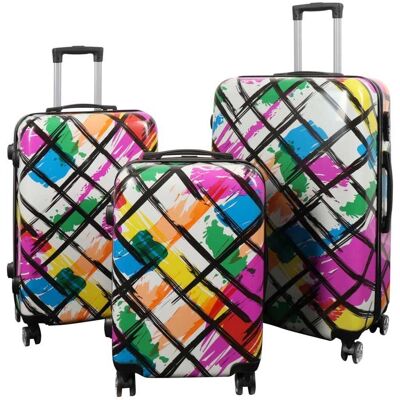 Borg Living Kuffertsæt - 3 Stk. - Kuffert med motiv - Kryds mønster - Hardcase letvægt kuffert med 4 hjul Borg Living Kuffertsæt - 3 Stk. - Kuffert med motiv - Kryds mønster - Hardcase letvægt kuffert med 4 hjul