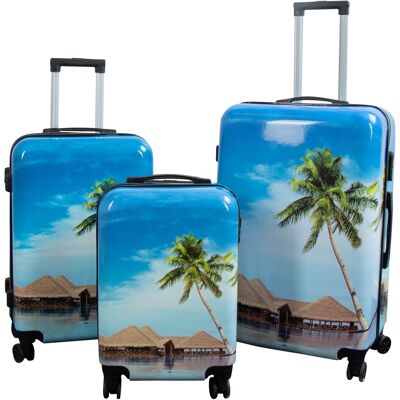 Borg Living Kuffertsæt - 3 Stk. - Kuffert med motiv - Strand og palmer - Hardcase letvægt kuffert med 4 hjul Borg Living Kuffertsæt - 3 Stk. - Kuffert med motiv - Strand og palmer - Hardcase letvægt kuffert med 4 hjul