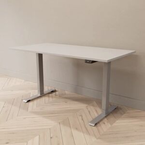 Direkt Interiör Hæve sænkebord - Standard, Størrelse 140x70 cm, Bordplade Lysegrå, Stativ Sølv