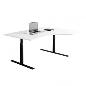 Direkt Interiör Fast buet skrivebord, Størrelse 200x120 cm, Understel Sort, Farve Hvid