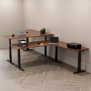 Direkt Interiör Hæve sænkebord hjørneskrivebord - Premium, Størrelse 160x200 cm, Bordplade Valnød, Stativ Sort