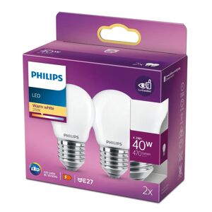 PHILIPS LED Classic Krone, 40W, E27, varm hvid, mat ikke dæmpbar, 2-pak BOX