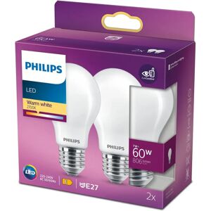 PHILIPS LED Classic standard, 60W, E27, varm hvid, mat ikke dæmpbar, 2-pak BOX