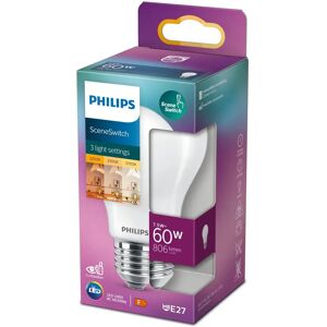 PHILIPS LED 60W SceneSwitch standard, varm hvid, mat, 3 skift E27, 1 pak