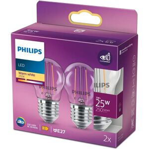 PHILIPS LED Classic Krone Filament, 25W, E27, varm hvid, klar ikke dæmpbar, 2-pak BOX