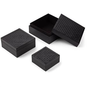 Natures Collection Premium Quality Calf Leather Woven Boxes Set of 3 - Black OUTLET