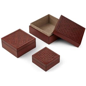 Natures Collection Premium Quality Calf Leather Woven Boxes Set of 3- Camel