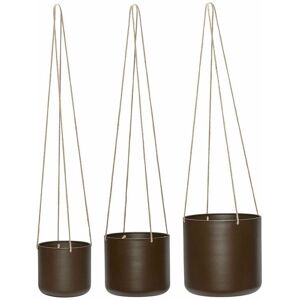 Hübsch Bloom Hanging Pots Set Of 3 Large - Brown