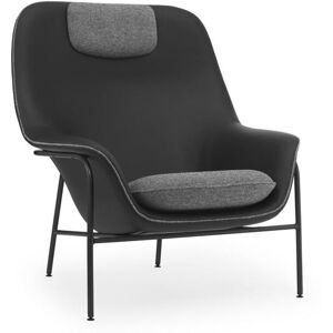 Normann Copenhagen Drape Lounge Chair High Steel H: 103 cm - Ultra Leather Black / Hallingdal 0166