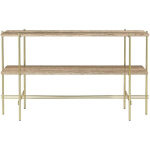 GUBI TS Console 2 Racks 120x30x72 cm - Brass Base/Warm Taupe Travertine