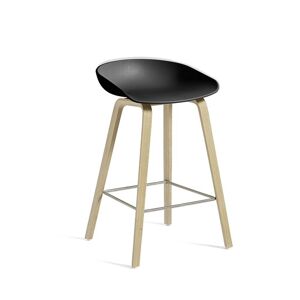 HAY AAS32 Bar Chair Low SH: 65 cm - Soaped Oak Veneer / Black / Footrest Stainless Steel