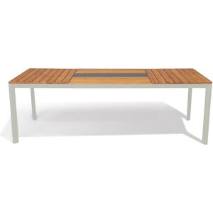 Mindo 101 Dining Table 222x90 cm - Light Grey/Teak/Steel Chrome