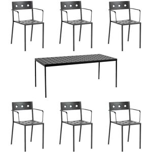 HAY Balcony Table L: 190 cm + 6 Balcony Armchairs - Anthracite