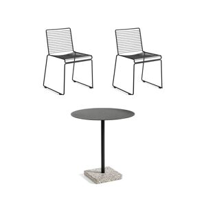 HAY Hee Dining Chairs + Terrazzo Table Havemøbelsæt - Sort/Grå