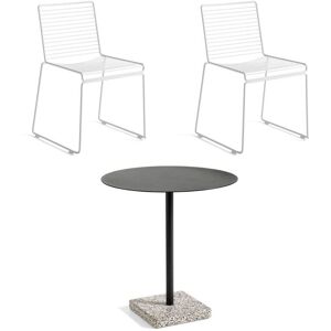 HAY Hee Dining Chairs + Terrazzo Table Havemøbelsæt - Hvid/Grå