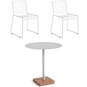 HAY Hee Dining Chairs + Terrazzo Table Havemøbelsæt - Hvid/Rød