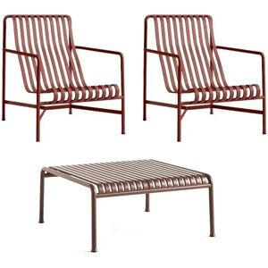 HAY Palissade Table Low + Lounge Chairs High Havemøbelsæt - Iron Red