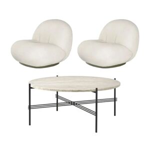 GUBI TS Outdoor Coffee Table + Pacha Outdoor Lounge Chairs Havemøbelsæt - White/Steel/Lorkey Limonta 40