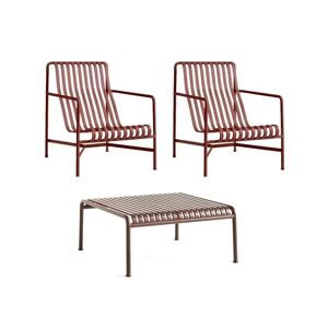 HAY Palissade Table Low + Lounge Chairs High Havemøbelsæt - Iron Red
