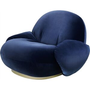 GUBI Pacha Lounge Chair w. Armrest SH: 35 cm - Velvet Blue/Pearl Gold Fixed Base