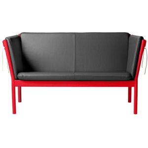 FDB Møbler J148 2 Pers. Sofa Erik Ole Jørgensen L: 150 cm - Eg Ruby Red/Sort Læder