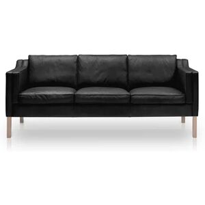 Stouby Eva 3 pers. sofa L: 200 cm - Sort Semianalin læder/Eg