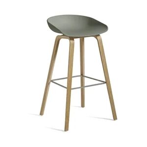 HAY AAS32 Barstol High SH: 75 cm - Soaped Oak Veneer / Dusty Green / Footrest Stainless Steel