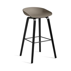 HAY AAS32 Barstol High SH: 75 cm - Black Lacqured Oak Veneer / Khaki / Footrest Black Powder Coated Steel