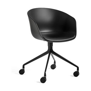 HAY AAC24 Upholstery seat Chair W/Wheels SH: 46 cm - Black Sierra SI1001 Leather/Black Aluminium