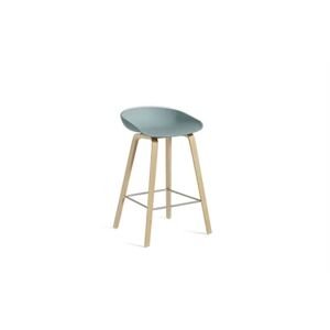 HAY AAS32 Barstol Low SH: 64 cm - Soaped Oak Veneer / Dusty Blue / Footrest Stainless Steel