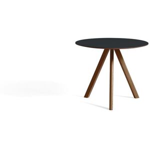 HAY CPH 20 Round Table Ø: 90 cm - Lacquered Solid Walnut/Dark Grey Linoleum