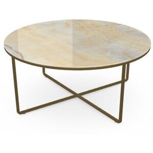 SOVET Piktor Sofabord Ø: 80 cm - Burnished Brass/Ceramics Gold Onyx