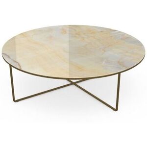 SOVET Piktor Sofabord Ø: 120 cm - Burnished Brass/Ceramics Gold Onyx