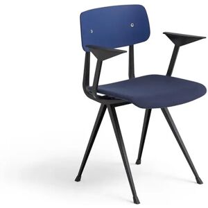 HAY Result Armchair Seat Upholstery SH: 46 cm - Black Powder Coated Steel/Dark Blue Oak Veneer/Steelcut Trio 796