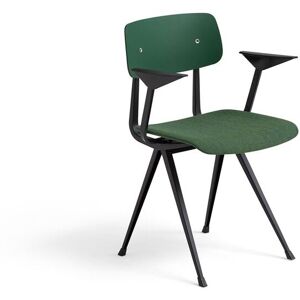 HAY Result Armchair Seat Upholstery SH: 46 cm - Black Powder Coated Steel/Forest Green Oak Veneer/Remix 982