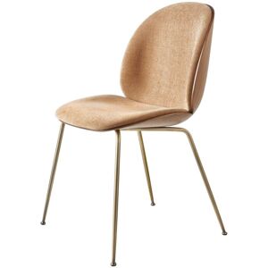 GUBI Beetle Dining Chair Conic Base SH: 43,5 cm - Antique Brass Base/Walnut Shell/Belsuede