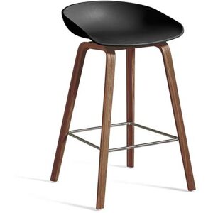 HAY AAS 32 Eco Barstol High SH: 65 cm - Lacquered Walnut Veneer/Black/Stainless Steel Footrest