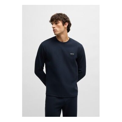 Bosstil Mænd. 50535870 Vaffel-T-Shirt Navy (S), Afslappet, Bomuld, Lange Ærmer, Blå Bosstil Mænd. 50535870 Vaffel-T-Shirt Navy (S), Afslappet, Bomuld, Lange Ærmer, Blå