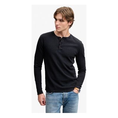 Superdrytil Mænd. M6010975a T-Shirt Henley Waffle Marineblå (L), Casual, Bomuld, Lange Ærmer Superdrytil Mænd. M6010975a T-Shirt Henley Waffle Marineblå (L), Casual, Bomuld, Lange Ærmer